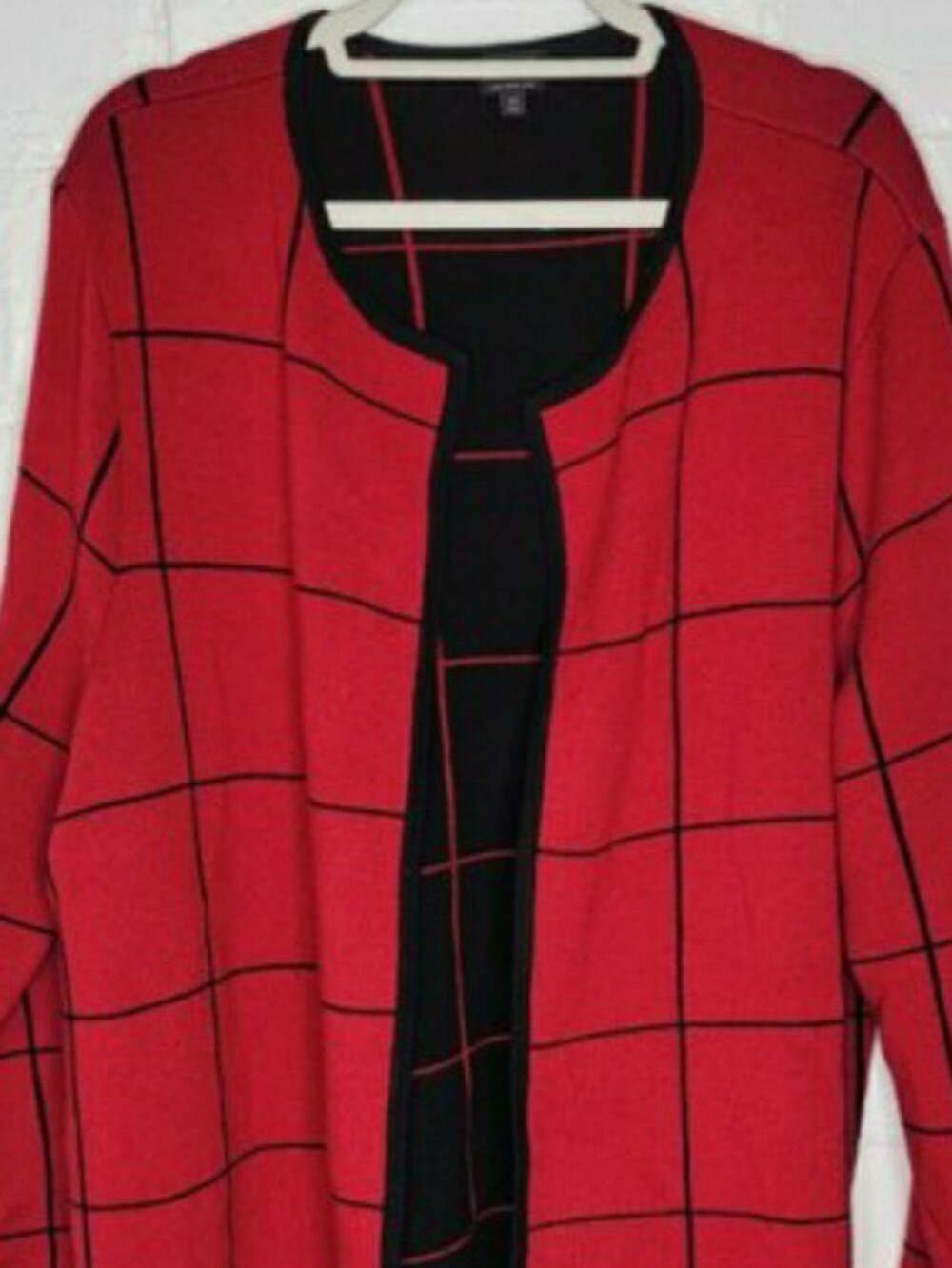 Talbots Red and Black Windowpane Open Cardigan, 3X
